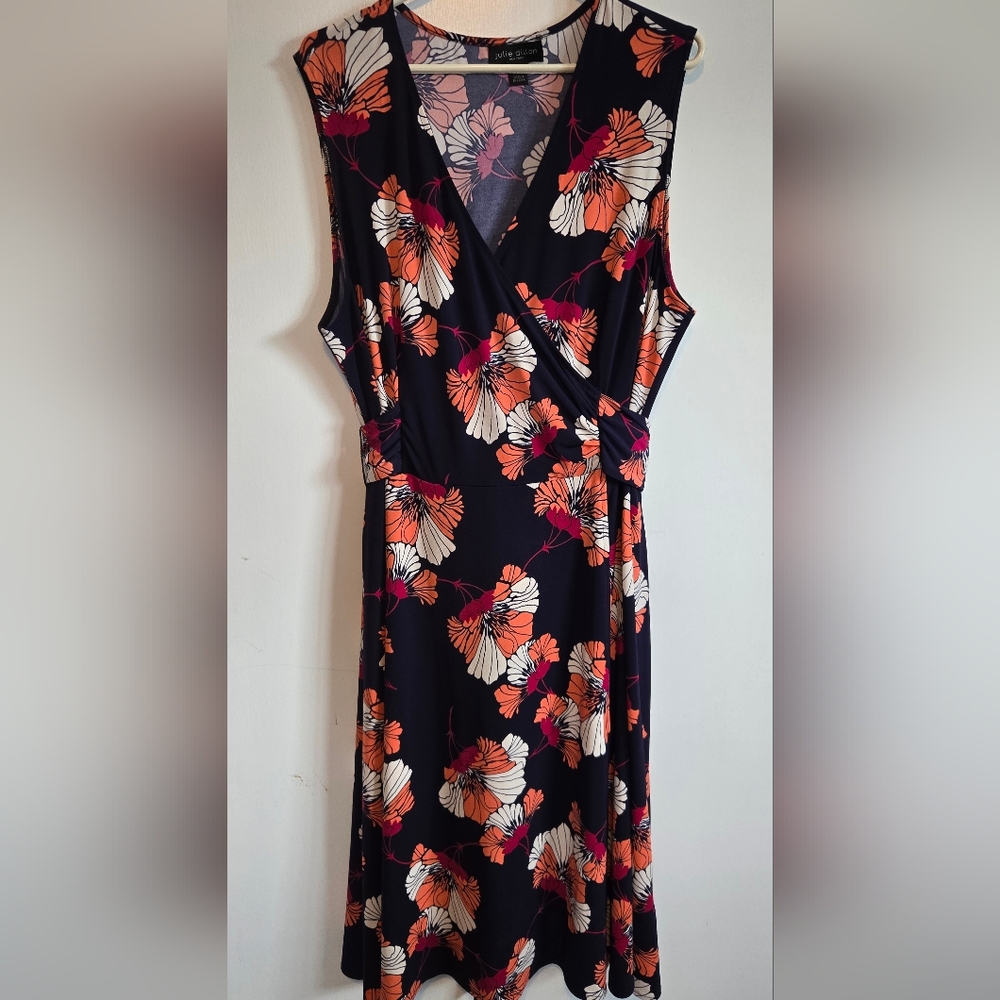 Floral Sleeveless Wrap Dress - Dark blue and Orange 20W